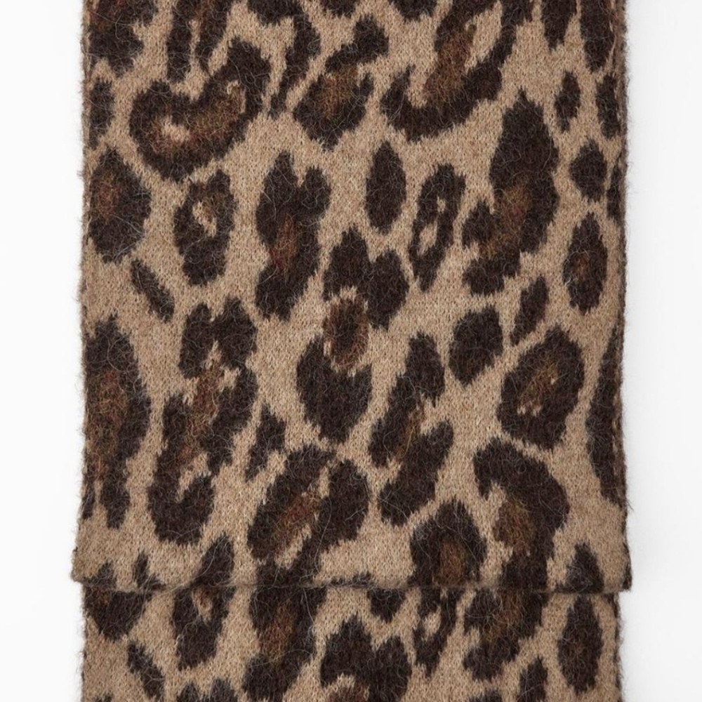 ZARA Women's Wool+Alpaca Animal Printed Knit Scarf(Taupe-brown, Size:M) - Picture 3 of 6